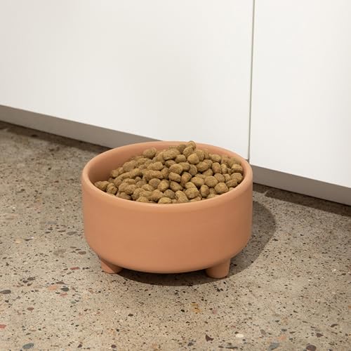 Waggo Uplift Ceramic Dog Bowl for Small Medium and Large Breeds - Heavyweight and Durable Pet Food and Water Dish Crock, Dishwasher Safe, Modern, Elevated Feeder (Clay, Small) - color: Clay, size: Small