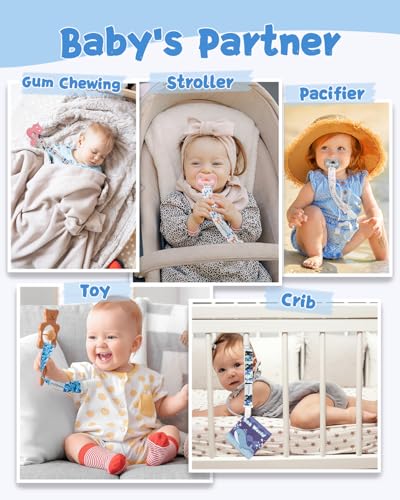 babygoal Aniaml Neutral Pacifier Clips, 8 Pack Binky Paci Holder Clips Fits for Most Baby Pacifiers and Binkies - color: boy color 49