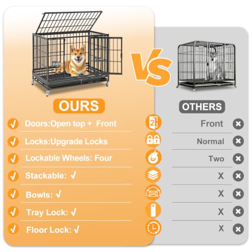 Homey Pet 3 Pack Three Tier 37" Heavy Duty Stackable Dog Crate with Wheels | Drop Cages for Dogs with Escape proof Locks, Tray, Bowl, Open Top, for Small and Medium Dogs, Breeders and Multi-dog Homes - size: 37"L x 22.5"W x 29.5"H - 3 Tiers - 3 Pack