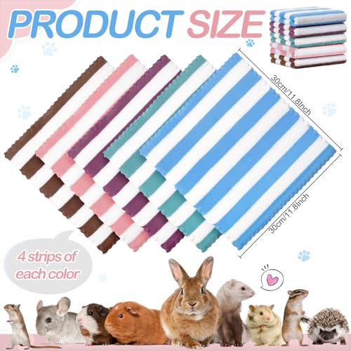 Moukeren 20 Pcs Guinea Pig Fleece Bedding Blankets Bulk Washable Small Animal Fleece Cage Liners Pet Sleeping Mat Cover for Hamster Chinchilla Rabbit Hedgehog (12 x 12 Inch,Striped Style,Multicolor) - color: Multicolor, size: 12 x 12 Inch, style: Striped