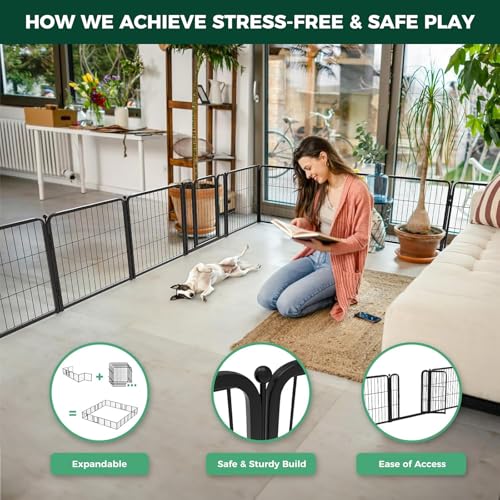 FXW Homeplus Indoor Dog Playpen, 24" H, 8 Panels, for Puppies & Small Dogs | Stress-free play, Heavy-duty, Semi-open design, Easy setup, Threshold-free gate, Expandable, Patented - color: Black, size: 24"H