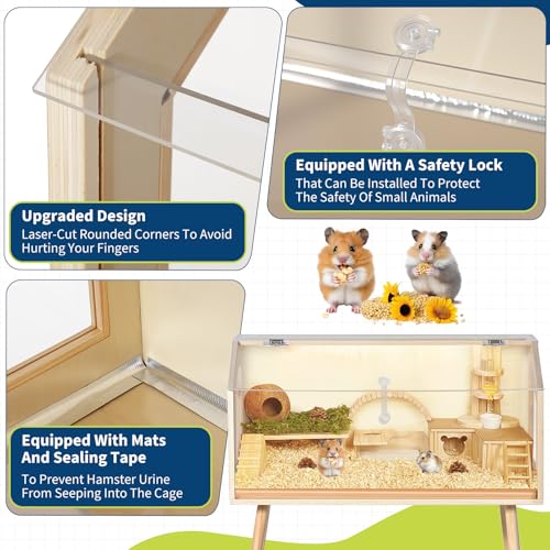 Spacious Wooden Hamster Cage with Acrylic Window & Openable Top – Raised Legs, Seesaw, Platforms, Water Bottle – Chew-Proof Habitat for Dwarf Syrian Hamster, Gerbil, Mouse, Rat – Small Size 81 - size: 32" L x 16" W x 40" H