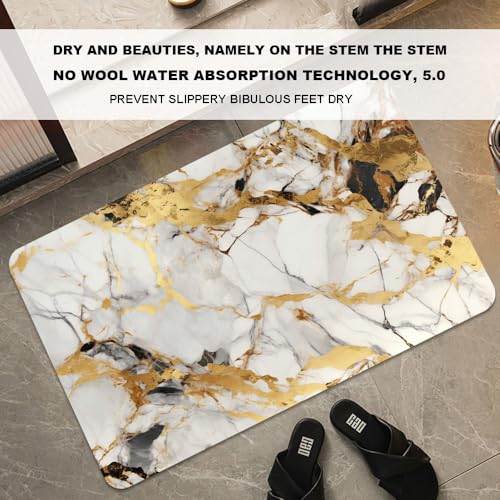 Bath Mat-Bathroom Rug，Abstract Marble Gold-Absorbent Non Slip Quick Dry Stain Resistant Easy to Clean Care Shower Rug for Bathtub Shower Room 17×27.5Inch (43 * 70cm) - color: Abstract Marble Gold-, size: 17 x 27.5 inches
