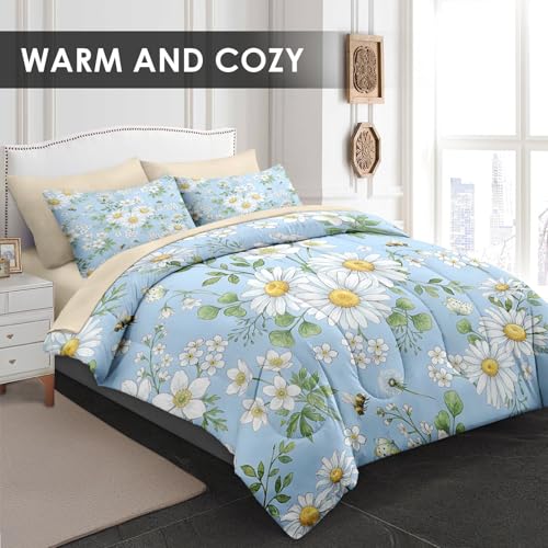 WeCozy Twin Comforter Set with Sheets, 5 Pieces Wildflower Daisy Bedding | Bed in A Bag for All Season, Flower Botanical Floral Daisies, Pillowcase & Sham for Kids and Adults - color: Daisy Flower, size: Twin