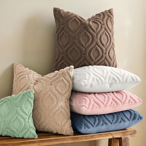 decorUhome Faux Fur Plush Soft Brown Throw Pillow Covers 16x16 Set of 2 | Wool Solid Fall Couch Pillow Covers, Accent Modern Farmhouse Neutral Decorative Square Pillow Cases for Sofa Bed Living Room - color: Brown, size: 16" x 16" (Pack of 2)