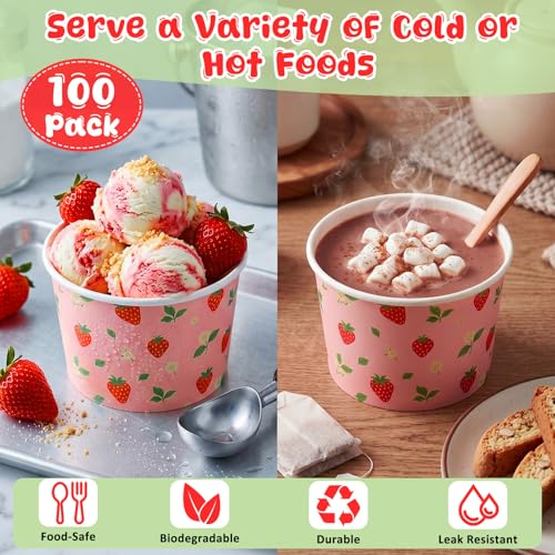 Jingmore 100 Pcs Ice Cream Paper Cups Bulk 8 oz Disposable Dessert Bowls for Hot or Cold Food Snack Treats Gift for Birthday Summer Party Favor Decoration(Summer Fruit) - style: Summer Fruit