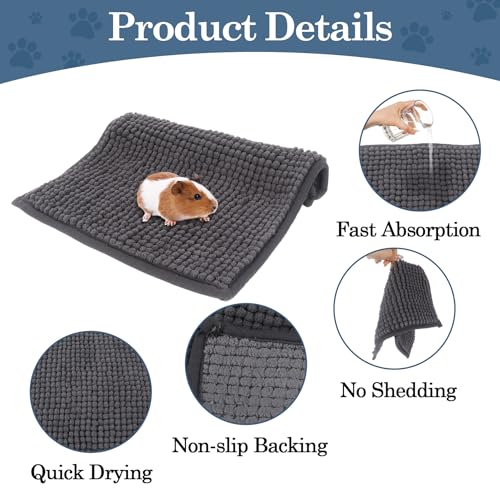 Klmnop 6 Pack Washable Guinea Pig Cage Liner, 12x12 Inch Fleece Liners for Guinea Pig Cage, Reusable Bedding Mats Training Pads for Small Animals Like Bunny Rabbit or Hamster(Dark Gray)