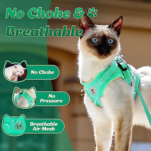 Supet Cat Harness and Leash Set - Soft Mesh Adjustable Cat Vest Harness with Reflective Strap for Walking Cat and Puppy Rabbit - color: Turquoise, size: S (Chest: 9.5" - 13.0")