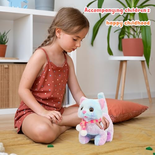 Easfan Rainbow Walking Kitty Cat Interactive Plush Toy Gift for Kids 7.5" | Meowing Tail wagging head nodding, animated kitten pet, birthday holiday gift, for toddlers - style: Rainbow Cat