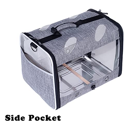 Bird Travel Carrier with Stand Perch, Breathable Bird Carrier Cage Parrot Carrier for Hiking, Airline Approved - color: Grey