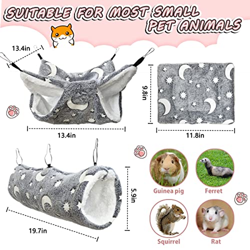 Luminous Noctilucent Glow Guinea Pig Rat Ferret Hideout and Soft Bed, Moon Bunkbed Hammock and Tunnel - color: 1.Moon Bunkbed Hammock and Tunnel