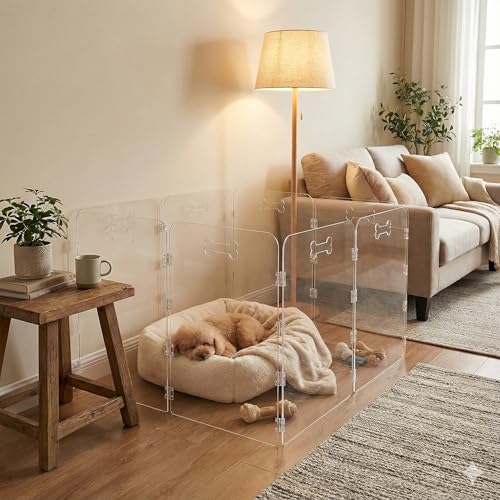 6-Panel Clear Acrylic Freestanding Dog Gate, Folding Pet Barrier | Transparent Puppy Fence with Handles, Foldable Playpen for House, Indoor Stairs, Doorways, Small Dogs & Rabbit - size: 6-Panel