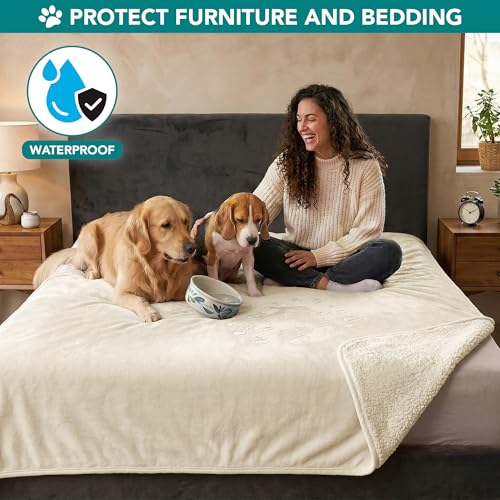 PetAmi Waterproof Dog Blanket Sherpa Fleece, Pet Medium Large Dogs, Reversible Cat Throw Bed Couch Sofa Furniture Protector, Soft Plush Polyester (X-Large 60x80, Beige), X-Large (60x80) - color: Beige, size: X-Large (60x80)