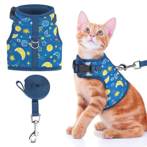 BINGPET Cat Harness and Leash Set, Escape Proof and Adjustable, Large | Step-in Vest, Lightweight Soft Breathable Mesh, Hook & Loop, Easy Control for Medium & Large Cats Walking Travel - color: Galaxy, size: Large