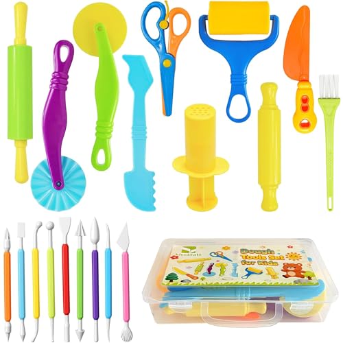 Kleeblatt Dough Tools Set for Kids - 39 Pcs Playdough Kit | 20 animal molds, 9 Basic Dough Tools, 9 Double-Headed Clay Carving Tools, 1 Cleaning Brush, Exquisite Box - color: KT-DoughTools-10