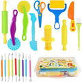 Kleeblatt Dough Tools Set for Kids - 19 Pcs Playdough Kit | 9 Basic Dough Tools, 9 Double-Headed Clay Carving Tools, 1 Cleaning Brush, Exquisite Box - color: KT-DoughTools-6