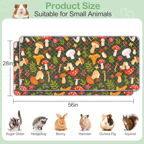 Unicorn Catcher 2 Pack Washable Guinea Pig Cage Liner, Waterproof Bedding | Reusable Absorbent Bedding For Rabbits, Hamsters, And Hedgehogs With A Leak-Proof Design To Keep Cages Dry And Clean - color: Mushrooms, size: 56X28in