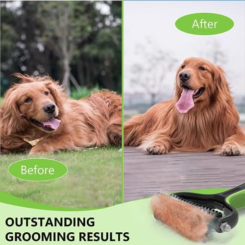 Staltwo Deshedding Dog Brush, Deshedding Undercoat Rake for Dog&Cat | Green Extra-Wide Double-Sided Pet Grooming tool | Shedding Control for Long/Medium-Haired Dogs and Cats, Knot Removal - color: Green