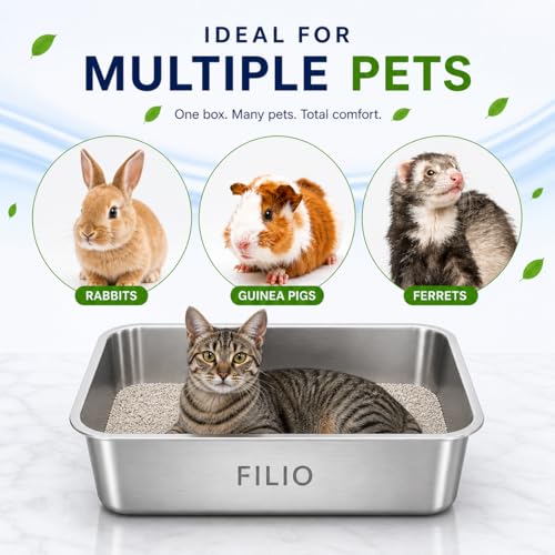 Stainless Steel Litter Box for Cats, 23.6" x 15.74" x 7.87", Metal Cat Litter Box with High Sides, Non-Stick, Odor Free, Easy to Clean Litter Pan for Indoor Cats, Big Cats, Rabbits and Multi Cat Homes - size: Large
