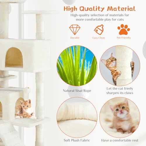 Sweetcrispy 54-Inch Cat Tree Tower – Multi-Level with Sisal Scratching Post, Perfect Pet Gift, Indoor Condo with Climbing Ladder, Plush Toy, and More Animal Stuff, Beige | Multi-Level with Indoor Cat Condo with Climbing Ladder, Plush Toy, Play House for P