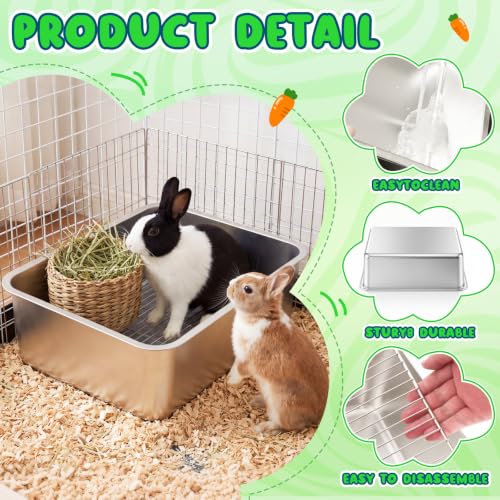 Hicarer Rabbit Litter Box, Extra Large Bunny Litter Box with Stainless Steel Sifting Tray, Grid and Washable Pee Pad, Animal Toilet Potty Tray Easy to Clean and Odor Control(18" × 13.8" × 6")