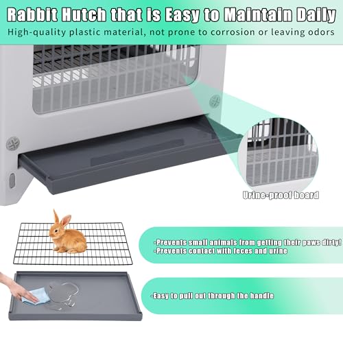 Plastic Rabbit Hutch for Indoor & Outdoor | Urine Barrier and Pull-Out Tray, Pet Habitat for Small Animals, Rabbit Cage Easy Cleaning and Assembly - size: 21.6"L*18.8"W*17.9"H