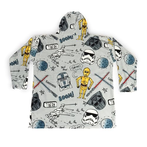 Jay Franco Wearable Throw Blanket – Oversized Plush Hooded Blanket with Pocket, Ultra Soft Cozy Fleece Throw for Lounging, Travel, Gray - Star Wars, 34x38 - Adult - color: Gray - Star Wars, size: Adult