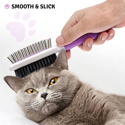 Pet Grooming Brush - Fur Detangling Pins & Coat Smoothing Slicker Bristles, Two-Sided Design for Dogs, Cats & Other Animals