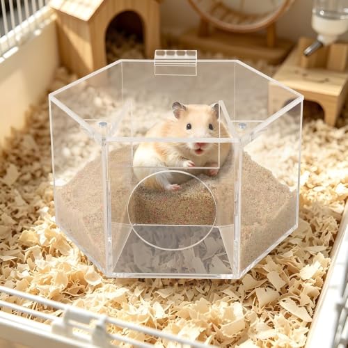 Kalekey Acrylic Hamster Sand Bath Box, Splash-Proof | Transparent acrylic box with magnetic flip lid & anti-kick baffle. Perfect for Syrian/dwarf hamsters. Easy-clean, 7.9*5.9*4.3
