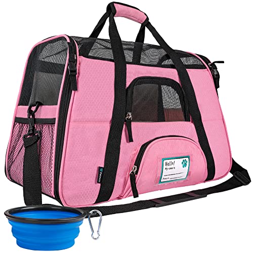 PetAmi Airline Approved Pet Carrier for Cats & Small Dogs, Small, Pink | Soft Sided TSA Travel Bag, Sherpa Bed, Breathable Mesh Ventilation, Collapsible Bowl, Fits Under Seat, Up to 18 lbs - color: Pink, size: Small - 17"L x 10.2"W x 11.2"H