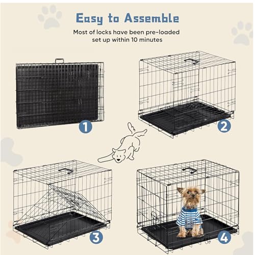 DUMOS Dog Crate 30 Inch, Foldable Puppy Small Medium Dog Cage Pet Kennel | Single Door Metal Wire, Plastic Leak-Proof Pan Tray, Portable Indoor Outdoor Training Travel - size: 30.0"L x 18.0"W x 19.5"H