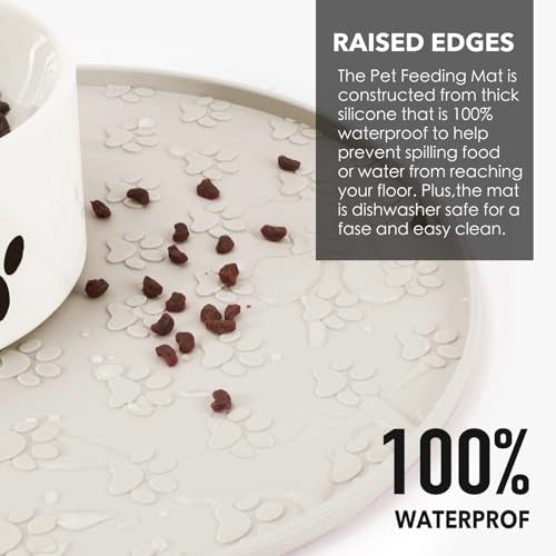 Silicone Pet Food Mat - Waterproof Dog Food Bowl Mat Cat Feeding Mat Thicker Pet Placemat Eating Mat with High Lip to Prevent Spills, Dog Cat Water Bowl Mat for Messy Drinkers to Protect Floors, Beige - color: Beige