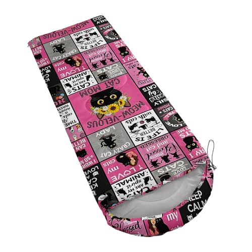 AILONEN Midnight Meow Sleeping Bag, Charcoal Cat Eyes Crescent Graphic, Portable Camp Sack Sleepover Style - color: H134
