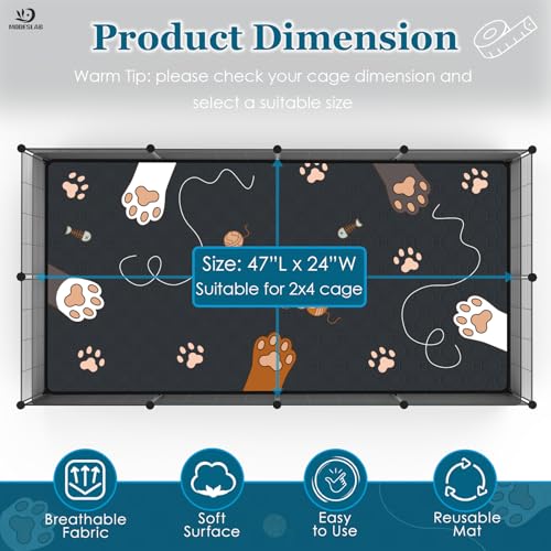 2-Pack Guinea Pig Cage Liner Washable, 24in x 47in Ultra-Absorbent Guinea Pig Bedding for Cage Non-Slip Leak-Proof Pee Pads for Dogs Rabbit Bunny Cat Litter Mat, Black - color: Black, size: 24" x 47", 2pcs