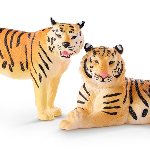 Terra by Battat Tiger Family Animal Figures, 4-Piece Safari Set, Animals | Plastic tiger family with 2 adult tigers and 2 tiger cubs that stand on their own paws for zoo, jungle, and safari, 3+ Years - style: Tiger Family