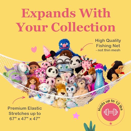 Stuffed Animal Hammock, Large | Corner Stuffed Animal Storage & Plushie Net | Toy Hammock for Stuffed Animals | Holds 12lbs | Easy Hang, All Hardware Included | White Bedroom Decor | by Lilly's Love - color: White, size: 1 Pack (L) - 67" x 47" x 47"