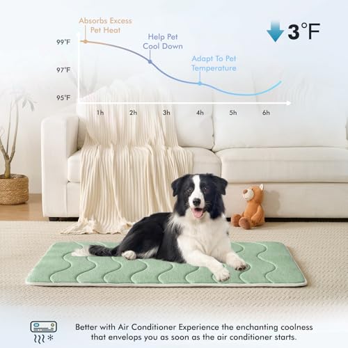 MICROCOSMOS 0.8" Thick Cooling Dog Foam Pad & Summer Pet Sleeping Mat, Machine Washable, Materials Safe, Portable Flat Pet Bed for Dogs.(Green, 36" x 23") - color: Green, size: 36"L x 23"W x 0.8"Th