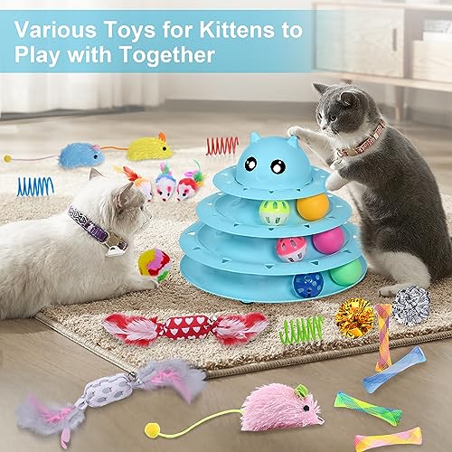 UPSKY 24 PCS Cat Toys Set with Teaser, Mice, Spring, and Various Ball Toys | Puzzle Kitten Toys, Sturdy Structure, Detachable Design, Easy to Assemble, Anti-Slip, Reduces Boredom for Indoor Cats - color: D-24PCS-Blue