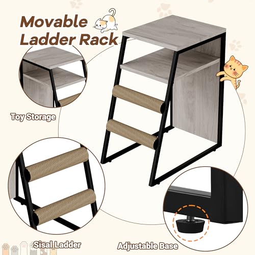 TrailBlaze Litter Box Enclosure with Platform, Double Layer Hidden Furniture, Modern Villa Cat Cabinet with Ladder, Hammock & Metal Mesh Door, Indoor Washroom Cat House-Gray - color: Gray