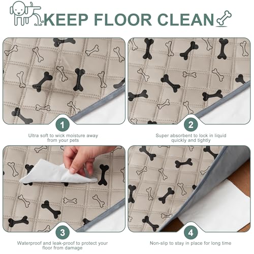 Eterish Reusable Washable Pee Pads for Dogs Large/Extra Large 36'' x 41'' 2 Pack, Absorbent Pet Puppy Dog Training Pads Non-Slip, Waterproof Whelping Potty Pads for Dogs Leak-Proof - color: Khaki/Bone, size: 2 Pack (36"x41")