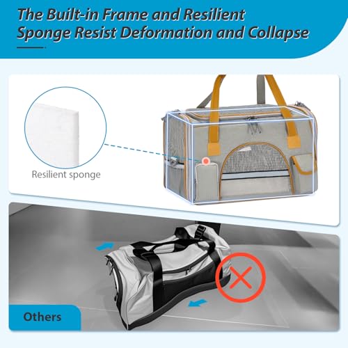 Pesen Soft Cat Carrier, 18 x 11 x 11 Inches, Holds Pets Up to 16 lbs | Anti-Collapse Pet Travel Carrier with Multiple Storage Pockets for Medium Cats, Puppies, Rabbits and Other Small Animals