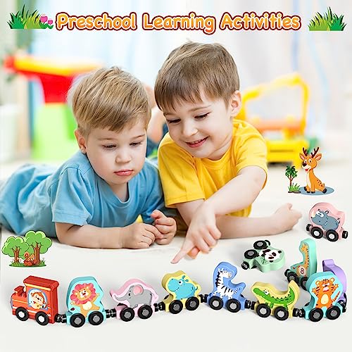 Zeoddler Toys for Toddlers, 11 Magnetic Wooden Animals Train Set, Montessori Toys for Toddlers, Preschool Learning Activities for Kids, Birthday Gifts for Boys, Girls - style: Animal