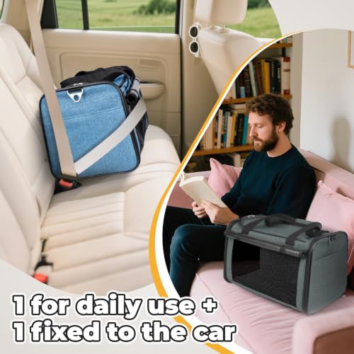 YUDODO 2 Packs 25 lbs Soft Sided Pet Carrier for Large Cat & Small Dog | Airline Approved, Lightproof Breathable Design, Side Pockets, Durable Mesh, Foldable and Portable, Lake blue+Grey green - color: Lake blue*1+Grey green*1