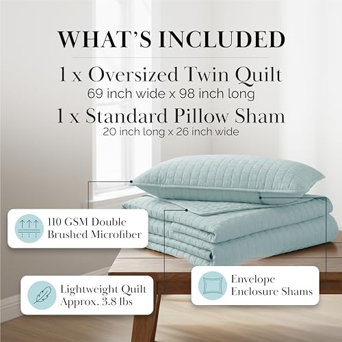 Southshore Fine Living, Inc. Twin Quilt Bedding Set, Soft Microfiber Coverlet Bedspread, Stain and Pet Hair Resistant Bedding, XL Twin Blue Quilt Bedspread Set with 1 Pillow Sham, Sky Blue - color: 03 - Blue, size: Twin / Twin XL
