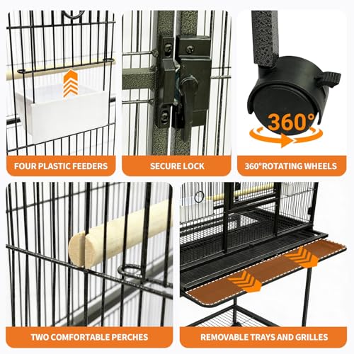 Spacious Flight Bird Cage with Rolling Stand & Storage Shelf - Durable Wrought Iron Parrot Home - Easy Clean, Ideal for Parakeets, Cockatiels, Conures, Lovebirds, Cockatoos - size: 37.2"L x 30.3"W x 4.3"H