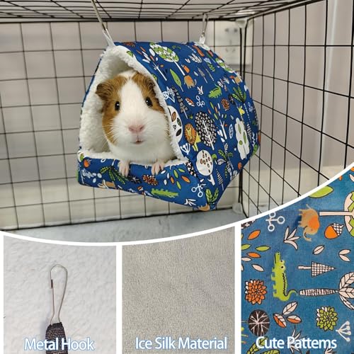 kathson 5 PCS Guinea Pig Hammock Set, Washable Rat Hammock, Guinea Pig Hideout Bed Soft Hamster Hanging Tunnel Mats Small Pets Cage Accessories for Chinchilla, Sugar Glider, Squirrel(Blue) - color: Blue