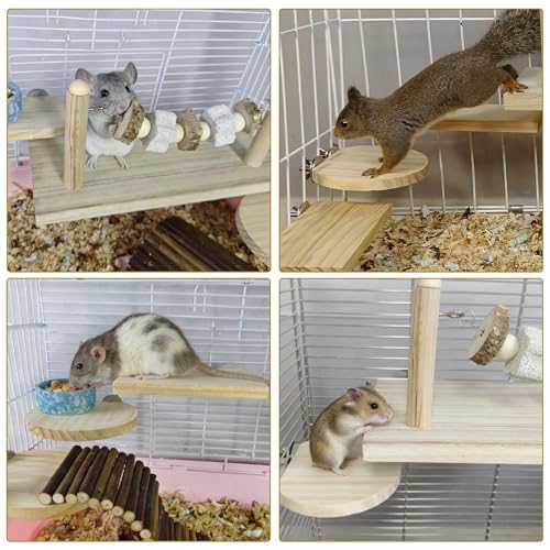 8 Pcs Chinchilla Ledges Wood Sets,Hamster Cage Platform Wooden Stand with Chew Lava Ledge Blocks Rats Climbing Toys Bridge Small Animal Cage Accessories for Gerbil Squirrel Sugar Glider - color: Gray