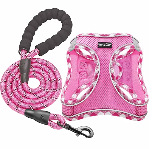 haapaw Dog Harness with Leash Set, No Pull Adjustable Reflective Step-in Puppy Harness with Thickened Padded Vest for Extra-Small/Small Medium Dogs - color: Pink, size: XS