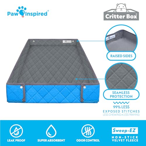 Paw Inspired Reversible Critter Box, C&C 2x4 (14-Inch Grids), Gray/Blue | Washable Fleece Cage Liner, Raised Sides, Bedding for Guinea Pigs Rabbits, Hamsters, Small Animals, Edge Protected Pee Pads - color: Gray/Blue, size: C&C 2x4 (14" Grids)