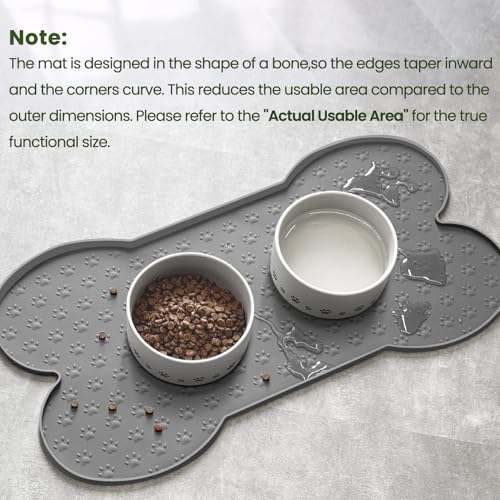 PWTAA Dog Food Mat Anti-Slip Silicone Dog Bowl Mat Thicker Pet Placemat Waterproof Cat Feeder Pad with Raised Edge Puppy Kitten Feeding Mats Suitable Small Medium-Sized Dogs Cats Eating Tray - color: Grey, size: 19.4" x 9.8"